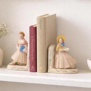 Vintage Figurative Bookends | Cottagecore Shelf Décor | ~4–5” Tall